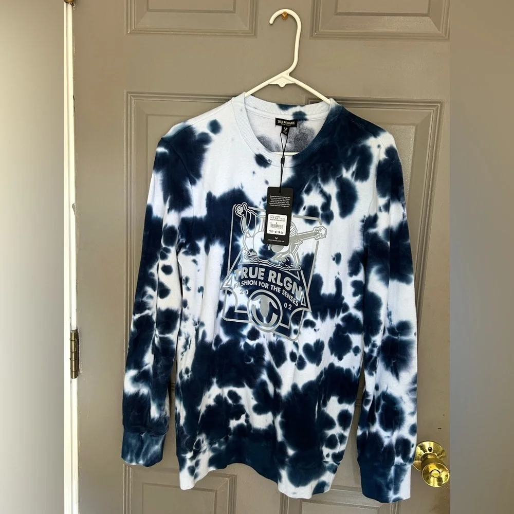 True Religion Tie Dye Sweatshirt Blue White Size Small NWT